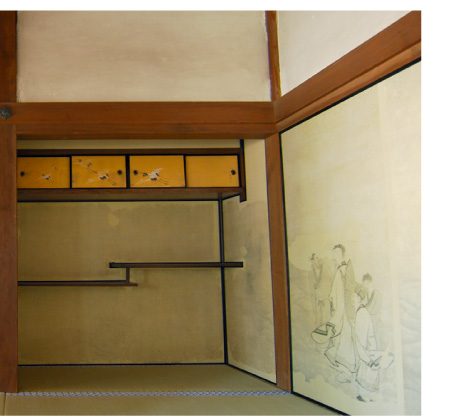 長沢芦雪筆：無量寺本堂上間一之間の小襖絵「群鶴図」