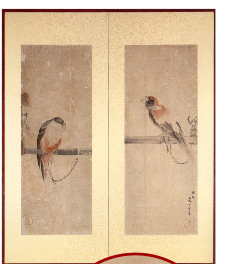 串本応挙芦雪館　花鳥画：長沢芦雪筆：紙本着色「鸚鵡図」